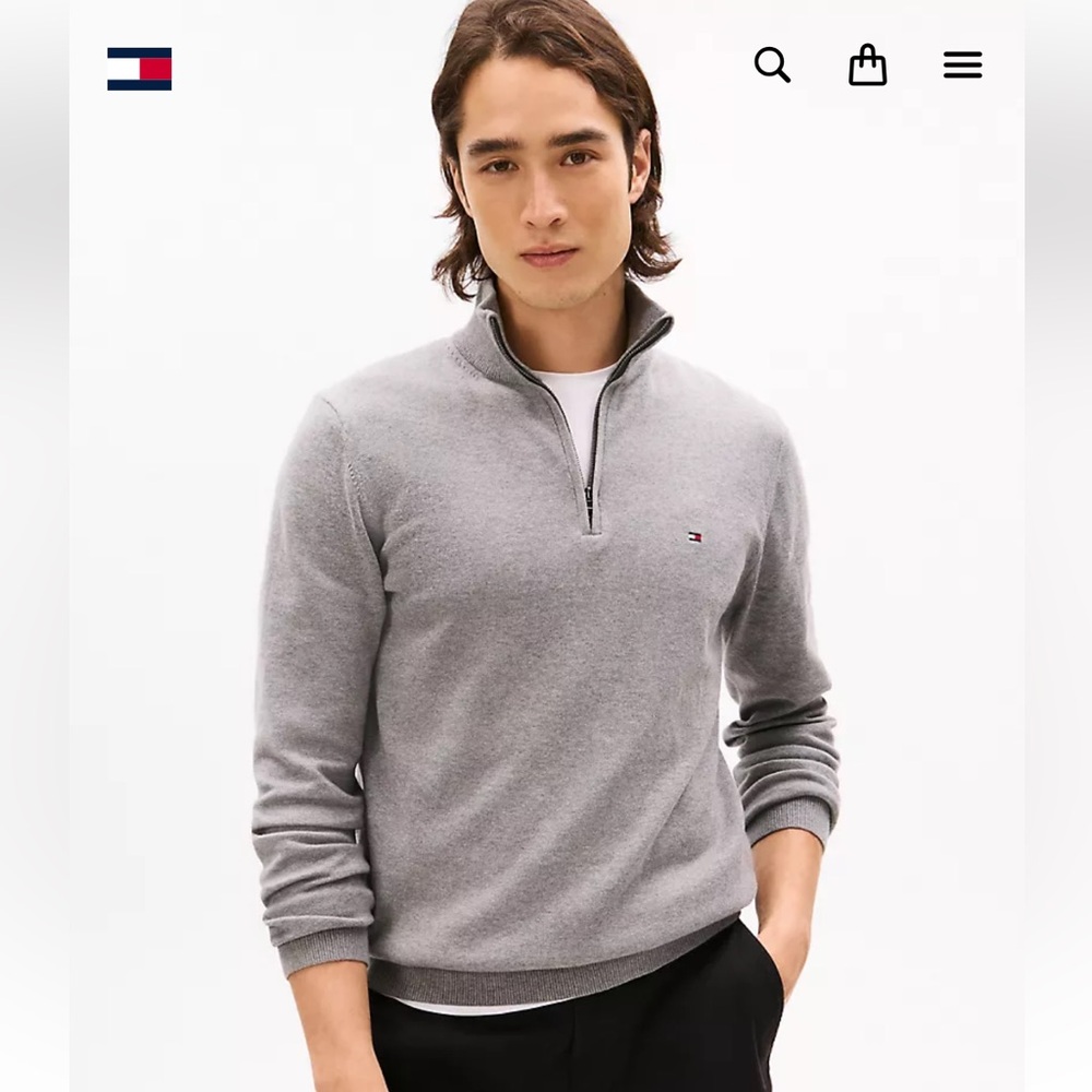 Tommy Hilfiger Men's LS Quarter Zip Pullover Sweatshirt Sz Large Grey Heather